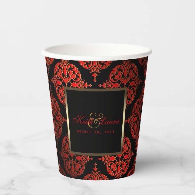 Vasos de papel para boda de oro negro rojo (Anverso)