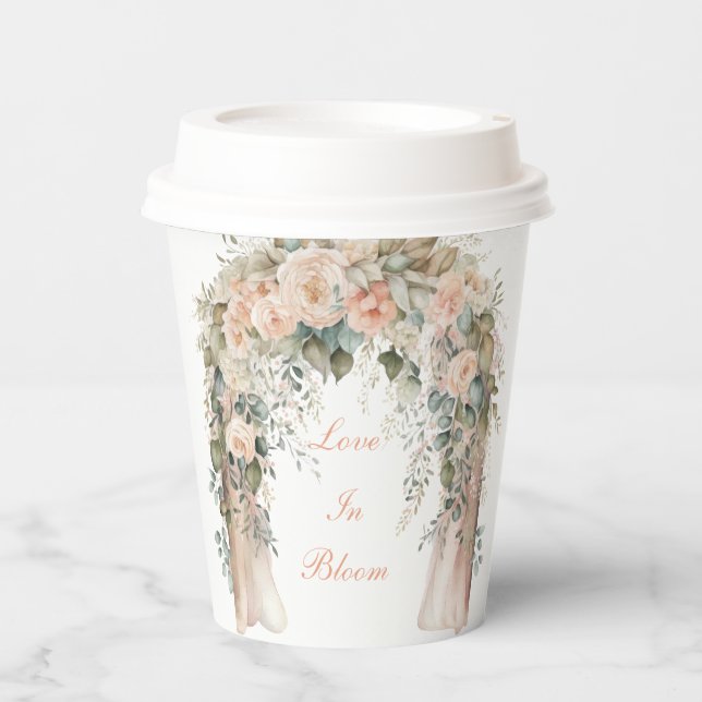 Vasos de papel para boda florales de melocotón ele (Anverso)