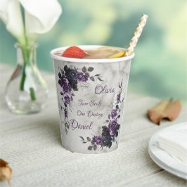 Vasos de papel para boda gótica con flores de roma