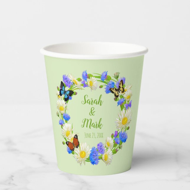 Vasos de Papel para Boda Mariposas Flores Silvestr (Anverso)