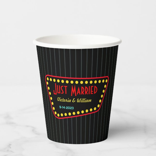 Vasos de papel para boda recién casados con letrer (Anverso)