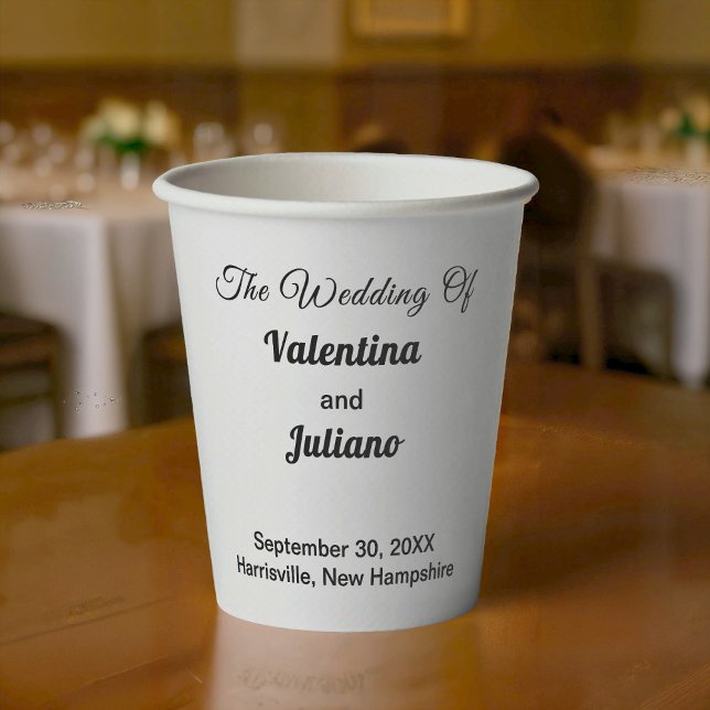 Vasos de papel para bodas en negro y blanco (Typography style black and white wedding paper cup)