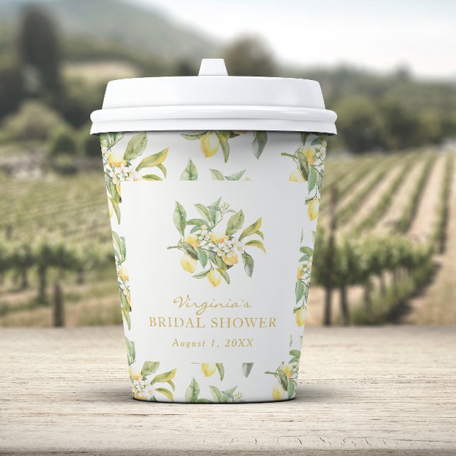 Vasos de papel para brindis floral de limón (Lemon Floral Bridal Shower Paper Cups by Painted Paperie
)