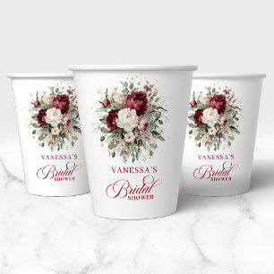 Vasos de Papel para Brindis Nupcial Floral Burgund