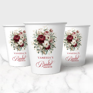 Vasos de Papel para Brindis Nupcial Floral Burgund
