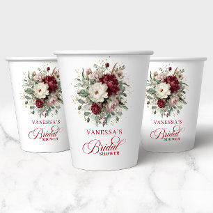 Vasos de Papel para Brunch Nupcial Floral Borgoña
