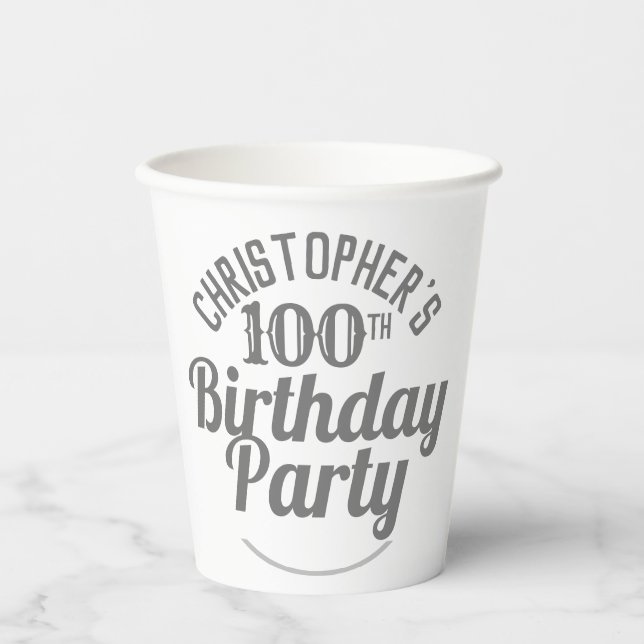 Vasos de papel para celebración de cumpleaños 100  (Anverso)