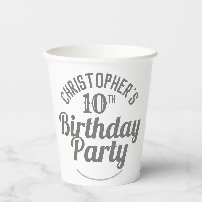 Vasos de papel para celebración de cumpleaños 10 a (Anverso)