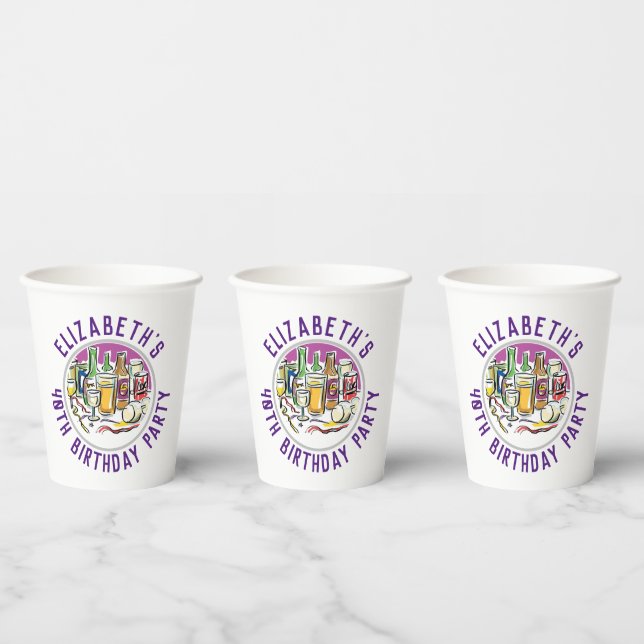 Vasos de papel para celebración de cumpleaños 40 a (Multi)