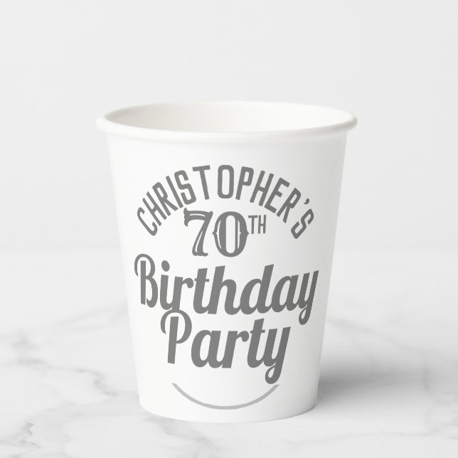 Vasos de papel para celebración de cumpleaños 70 a (Anverso)