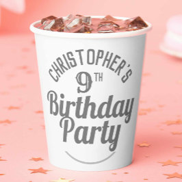 Vasos de papel para celebración de cumpleaños 9 añ