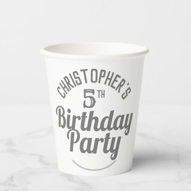 Vasos de papel para celebración de cumpleaños de 5 (Anverso)