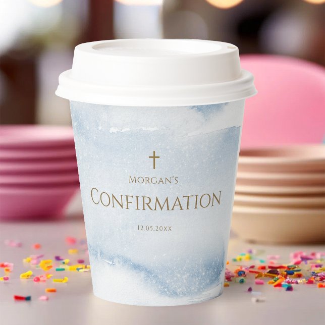 Vasos de papel para confirmación de niño con acuar (Blue Watercolor Boy Confirmation Paper Cups)