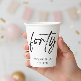 Vasos de papel para cumpleaños 40 con letra Modern