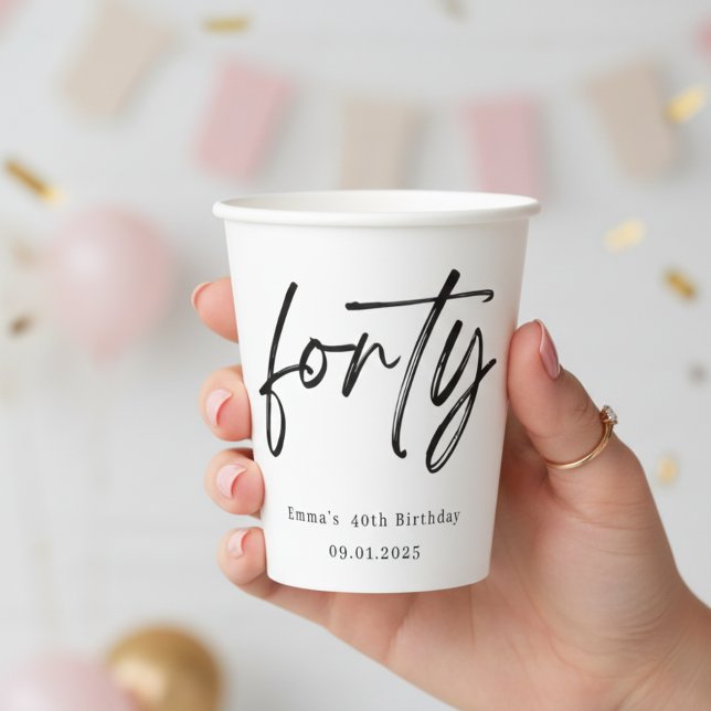 Vasos de papel para cumpleaños 40 con letra Modern (Subido por el creador)