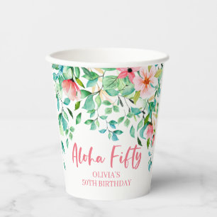 Vasos de papel para cumpleaños 50 Luau Tropical Al