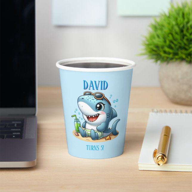 Vasos de papel para cumpleaños con ataque de tibur (in situ)