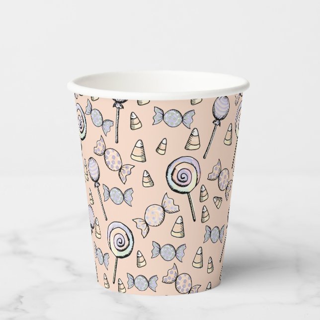 Vasos de papel para cumpleaños con tema de dulces (Anverso)