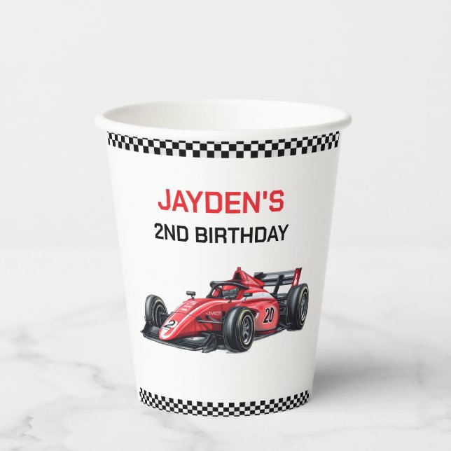 Vasos de papel para cumpleaños de coche de carrera (Anverso)