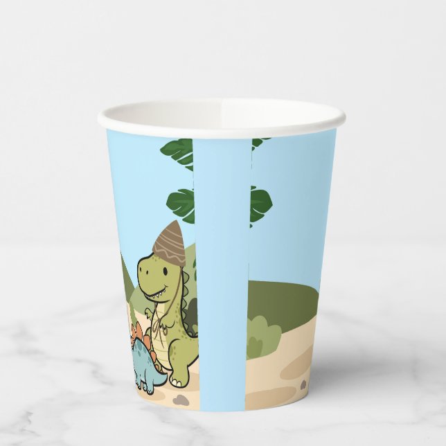 Vasos de papel para cumpleaños de dinosaurio lindo (Izquierda)