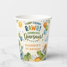 Vasos de papel para cumpleaños de dinosaurio para