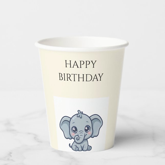 Vasos de papel para cumpleaños de elefante bebé li (Anverso)