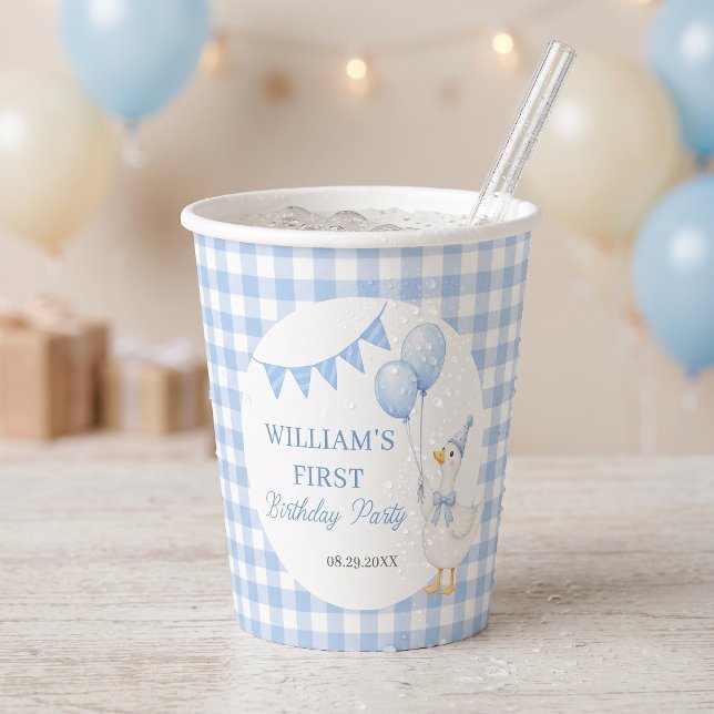 Vasos de papel para cumpleaños de niño de gingham  (Subido por el creador)