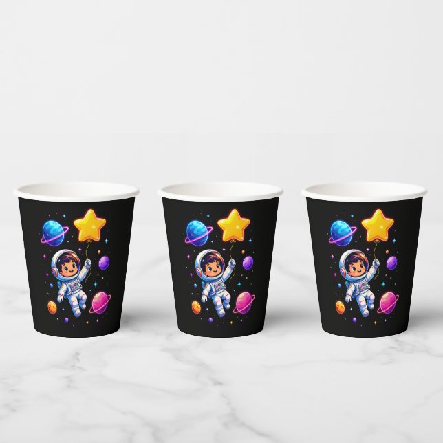 Vasos de papel para cumpleaños de niños astronauta (Multi)