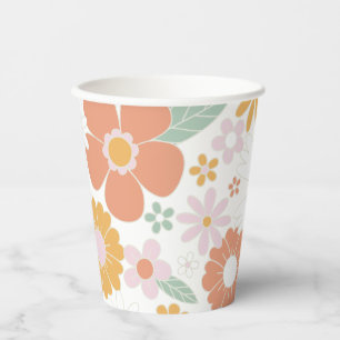 Vasos de papel para cumpleaños florales retro