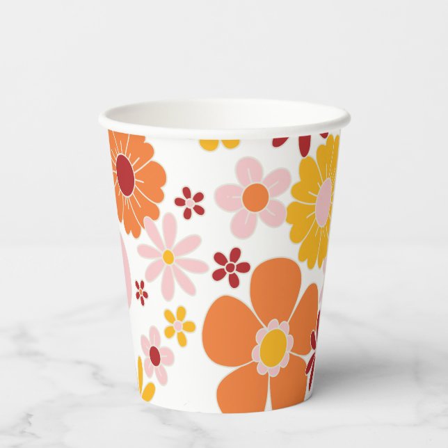 Vasos de papel para cumpleaños florales retro (Reverso )