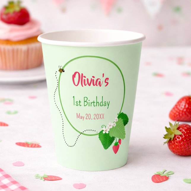 Vasos de papel para cumpleaños número 1 Berry Swee (Subido por el creador)