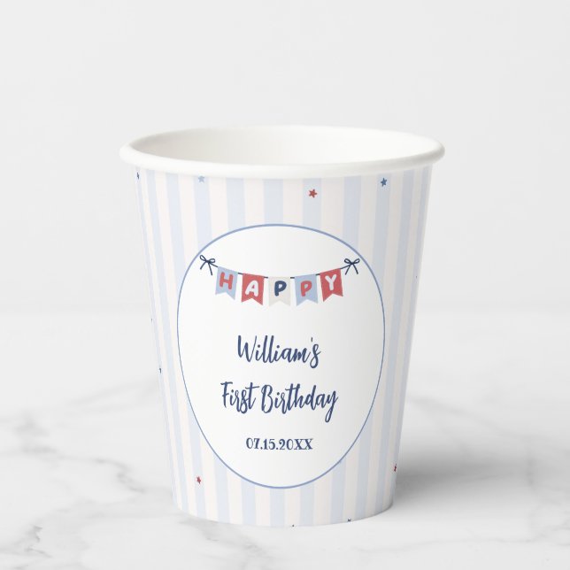 Vasos de papel para cumpleaños patrióticos Rojo Bl (Anverso)