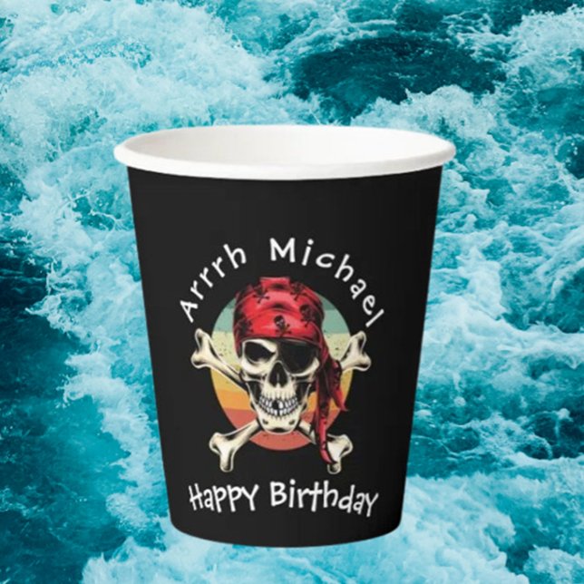 Vasos de papel para cumpleaños pirata (Personalized Pirate Party Cups)