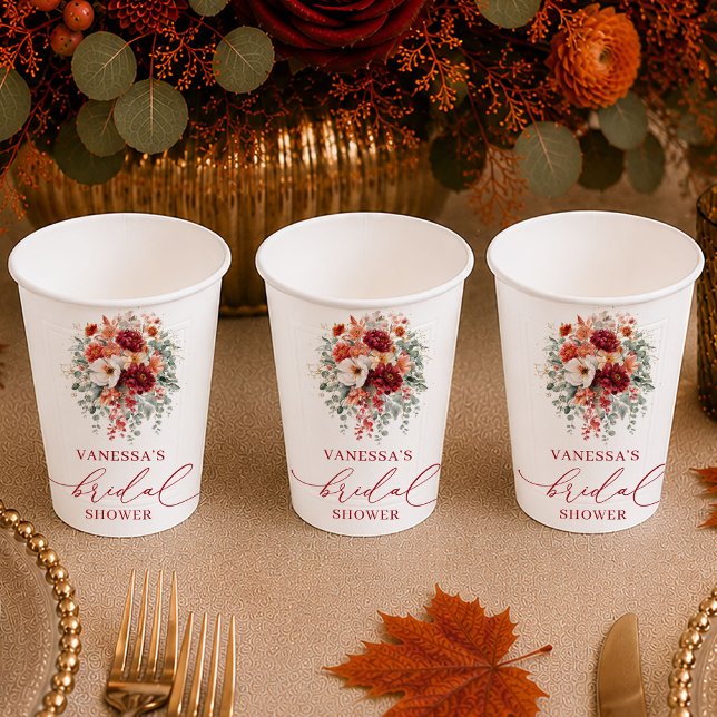 Vasos de papel para despedida de soltera boho de o (Maroon fall boho bridal shower paper cups

)