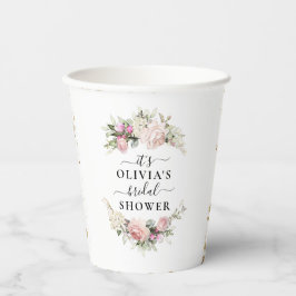 Vasos de papel para ducha de novia con ramo de flo