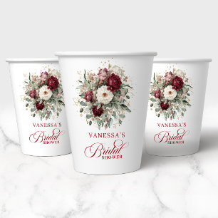 Vasos de Papel para Ducha de Novia Floral Burgundy