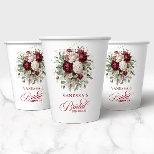 Vasos de Papel para Ducha Nupcial Floral Burgundy 