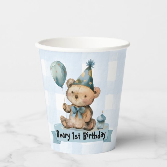 Vasos de papel para el 1er cumpleaños de Beary (Anverso)