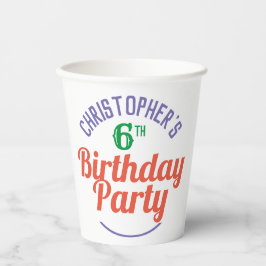 Vasos de papel para el 6º cumpleaños de un niño