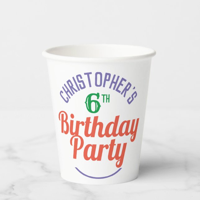 Vasos de papel para el 6º cumpleaños de un niño (Anverso)