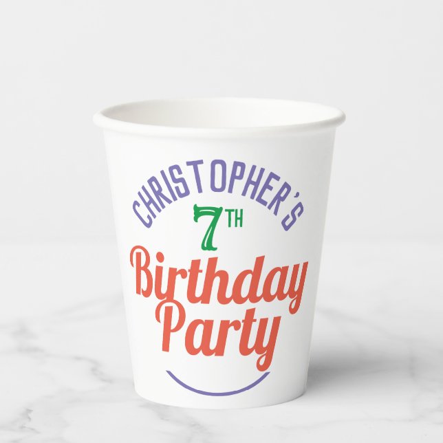 Vasos de papel para el 7º cumpleaños de un niño (Anverso)