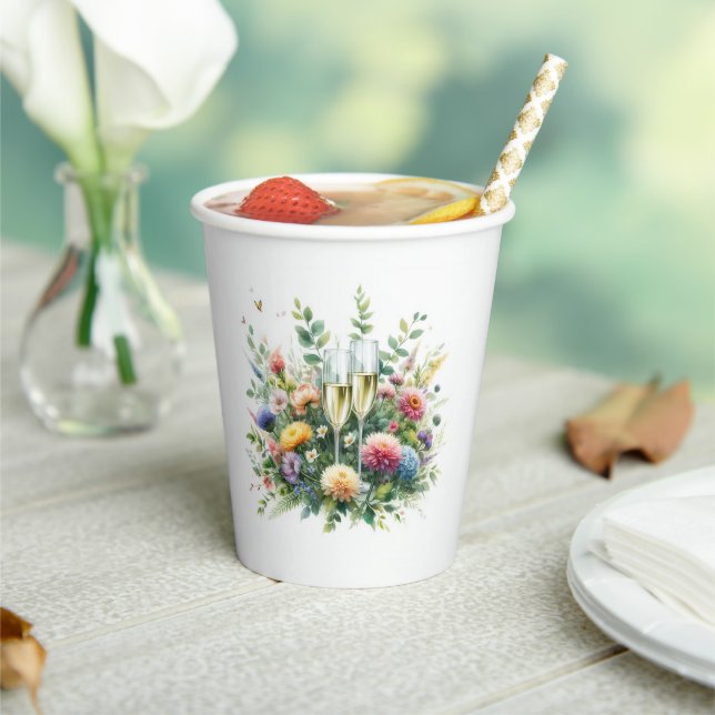 Vasos de papel para fiesta de champán floral (in situ)