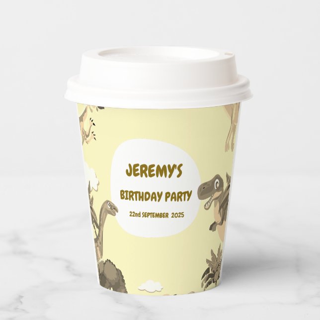Vasos de papel para fiesta de cumpleaños de dinosa (Anverso)