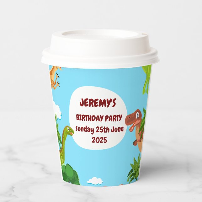 Vasos de papel para fiesta de cumpleaños de dinosa (Anverso)