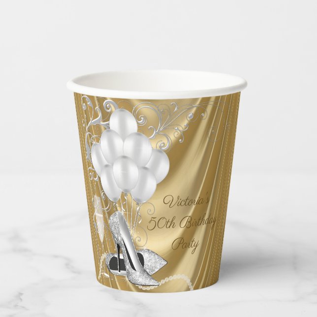 Vasos de papel para fiesta de cumpleaños de mujer  (Anverso)