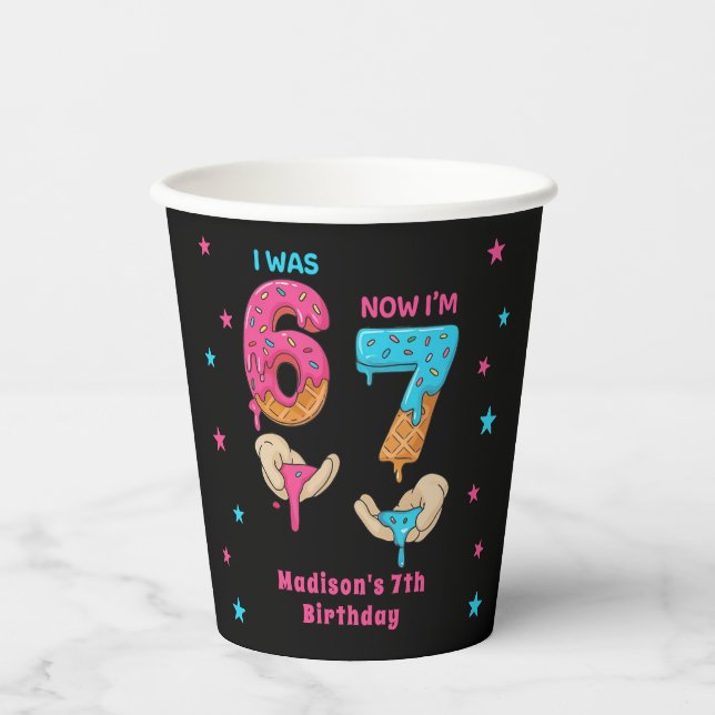 Vasos de papel para fiesta de cumpleaños Six Seven (Anverso)