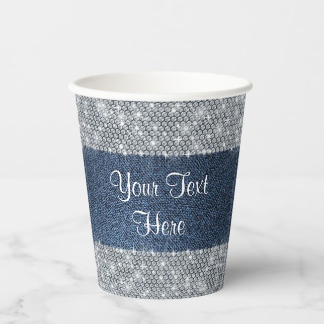 Vasos de papel para fiesta de diamante de mezclill (Anverso)