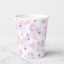 Vasos de papel para fiesta de mariposas morados y 