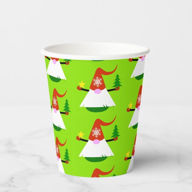 Vasos de papel para fiesta del gnomo de Navidad (Anverso)