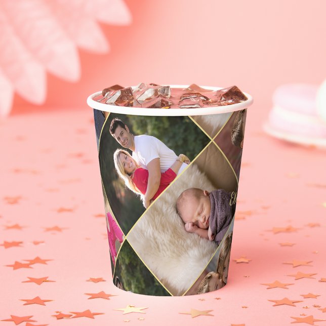 Vasos de papel para fiestas con collage de fotos p (Create Personalized Photo Collage Party Paper Cups)